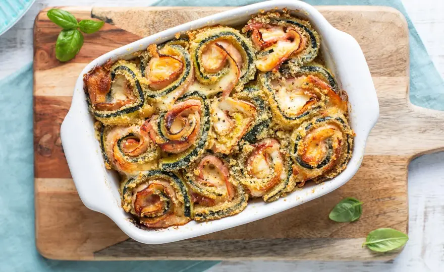 Involtini di zucchine al forno, filanti e senza acqua
